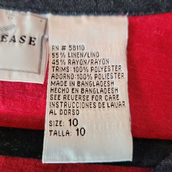 Vintage 90s Linen Sleeveless Shift Dress 10 Red Black Floral Embroidered - Picture 13 of 15